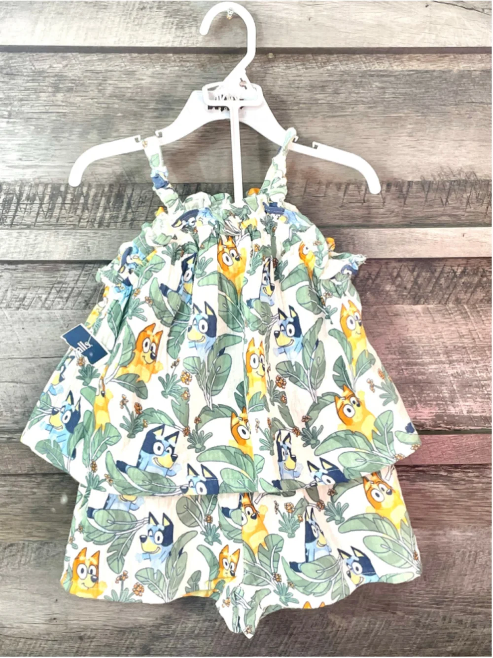 Bluey & Bingo Toddler Girls 2 Piece Tropical Palm Leaf Peplum Tank & Shorts 4T